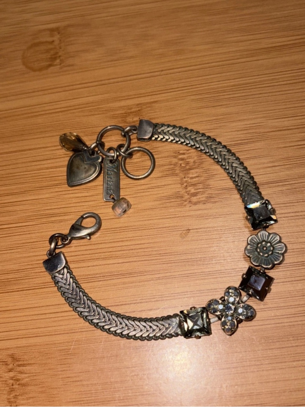 Mariana Retired Silver Mesh Bracelet Black Swarovski Crystal Floral